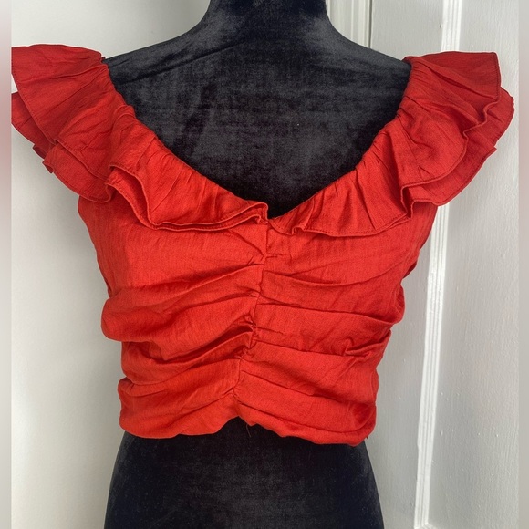 DO+BE NWT Red Smocked Ruffle Crop Top - Picture 1 of 9